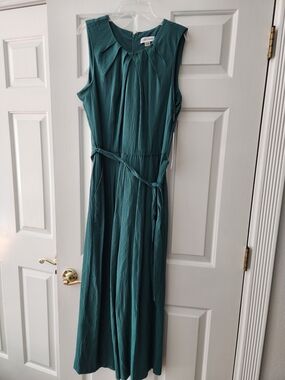 Calvin Klein Sleeveless Jumpsuit Crinkle Material Tie Waist Green Women's Size 8